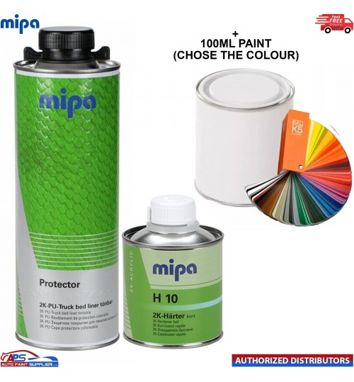 MIPA PROTECTOR BED LINER TOUGH 1 BOTTLE KIT + PAINT TINTED TO ANY COLOUR CODE